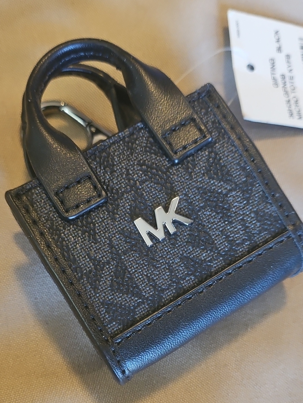 Michael Kors Black Mini Tote Charm with Silver MK Logo
